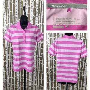 Nike Golf Tour Performance Dri-Fit Golf Shirt - Pink Stripes - Barbiecore